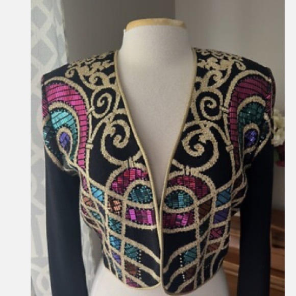 St John Evening by Marie Gray Bolero Jacket, Sequins, Tassels,  Paillettes - Picture 9 of 9